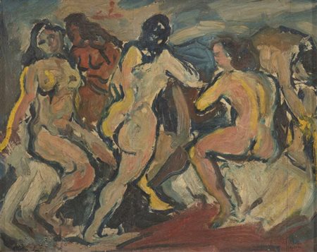 ACHILLE SDRUSCIA (Roma 1910 - 1994) Nudi femminili, 1940 Tempera su...