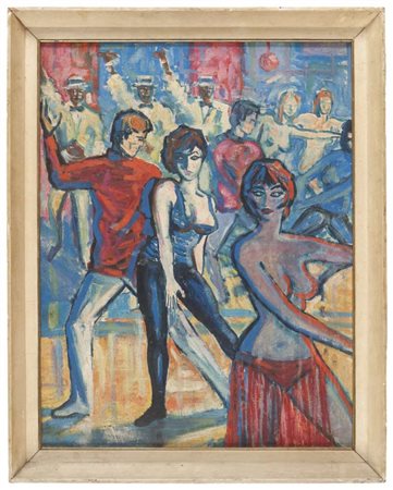 PITTORE DEL NOVECENTO Danzatori Olio su tela, cm. 57 x 43,5 Etichetta al...