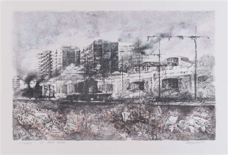 RENZO VESPIGNANI (Roma 1924 - 2001) Periferia, 1980 Litografia a colori, ex....