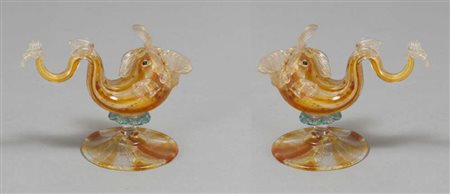 COPPIA DI FIGURE DI TRITONI TRITONI IN VETRO, MURANO INIZI XX SECOLO a fondo...