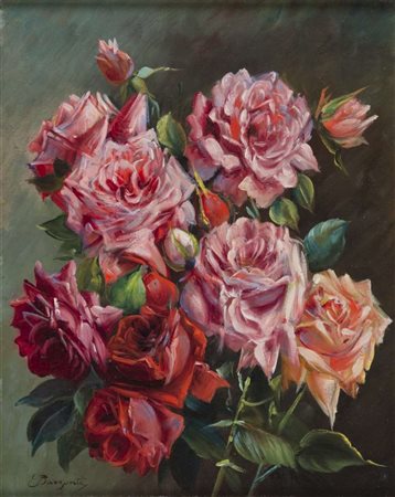 LICINIO BARZANTI (Forlì 1857 - Como 1944) Vaso di rose Olio su tela, cm. 50 x...