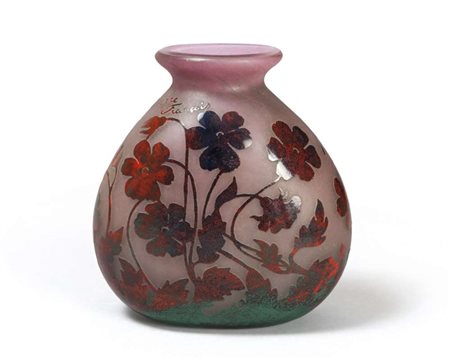 VASO IN VETRO, LE VERRE FRANCAIS INIZIO XX SECOLO a fondo rosa sfumato nei...