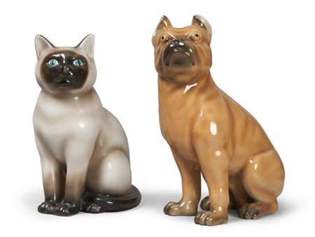 PIERO FORNASETTI (Milano 1913 - 1988) Bulldog e gatto siamese, anni '50...