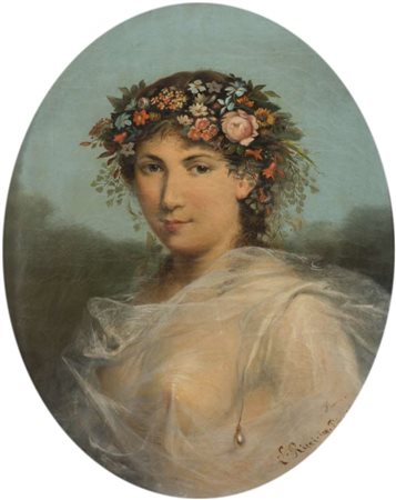 LUIGI RICCI (Ravenna 1823 - 1896) Ritratto di giovane donna, 1876 Olio su...