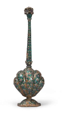 ASPERSORIO IN METALLO, STILE LIBERTY con inserti in smalto e vetro...