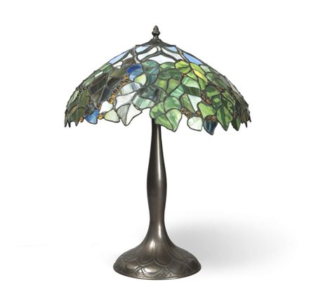 LAMPADA DA SCRIVANIA, STILE TIFFANY PRIMI '900 a due luci con corpo in...