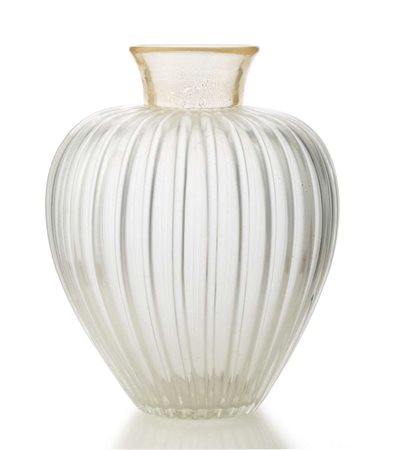 GRANDE VASO IN VETRO, STILE BAROVIER, ANNI '30 con inclusioni in avventurina...