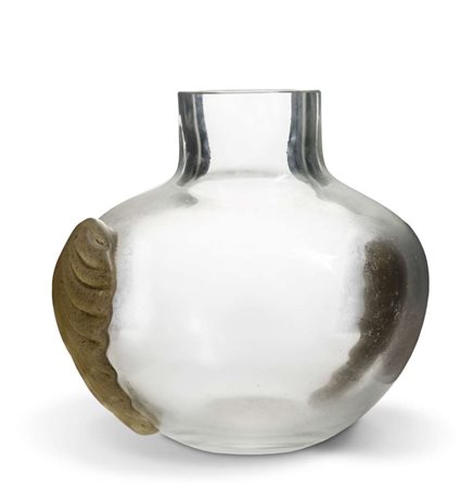 VASO IN VETRO, STILE DAUM, 1910/1930 con applicazioni a caldo di vetro giallo...