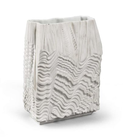 VASO IN CERAMICA BIANCA ROSENTHAL con decori a corteccia. Marca 'Rosenthal...