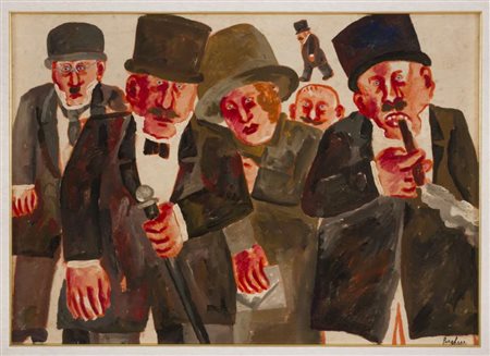 FRANZ BORGHESE (Roma 1941 - 2005) Sei personaggi Olio su lino, cm. 48 x 68...