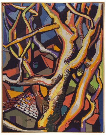 RENATO GUTTUSO (Bagheria 1912 - Roma 1987) Albero con casa Arazzo, cm. 146 x...