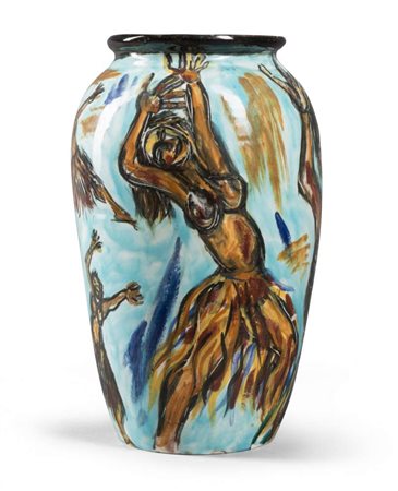 VASO IN CERAMICA DI PIERO GAULI (Milano 1916 - 2012) a smalti policromi con...