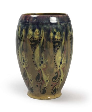 VASO IN CERAMICA, PRODUZIONE S.I.S.G. ROMA a smalti policromi. Siglata sotto...