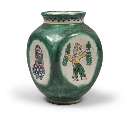 VASO, AVALLONE VIETRI XX SECOLO in ceramica maiolicata policroma con lati...