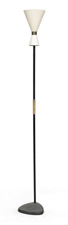 LAMPADA DA TERRA in metallo a lacca nera e cappello in metallo a lacca...