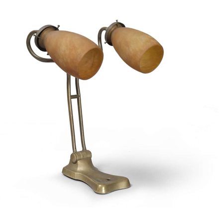 LAMPADA DA TAVOLO DAUM NANCY a due luci con braccia e piede in bronzo dorato...