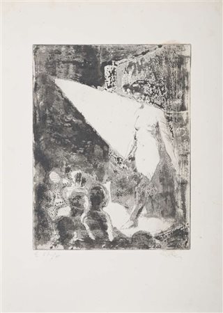 PITTORE ITALIANO XX SECOLO Nudo in passerella Acquaforte, ex. p.a Misure...