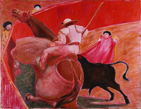 SASSU ALIGI (1912 - 2000) El picador rosado. . 1967. Olio su carta intelata....