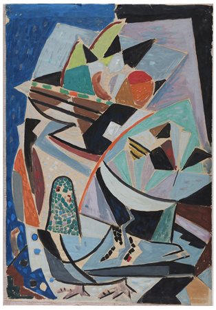 SEVERINI GINO (1883 - 1966) Natura morta con piccione e fruttiera. Tempera su...