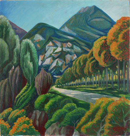 DOTTORI GERARDO (1884 - 1977) Strada della Versilia. 1938. Olio su faesite....