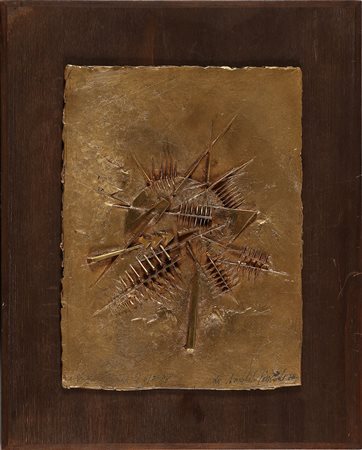 POMODORO ARNALDO (n. 1926) Rilievo. . 1990. Bronzo. Cm 16,50 x 22,50. Firma,...