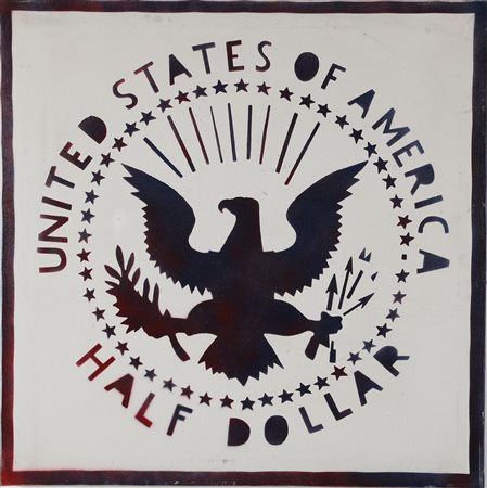 ANGELI FRANCO (1935 - 1988) Half dollar. . Smalto e spry su tela. Cm 69,00 x...