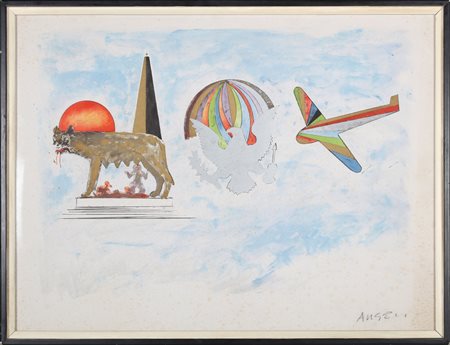 ANGELI FRANCO (1935 - 1988) Senza titolo. . Tecnica mista su carta su tela....