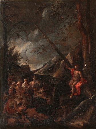 Scuola italiana sec XVII ( Montanini piccolo ) Paesaggio Olio su tela cm 48x36