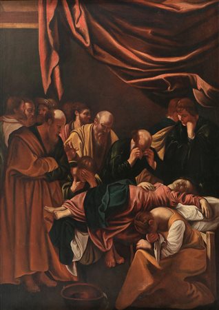 Copia da Caravaggio sec XVII Morte della vergine Olio su tela cm 163x116