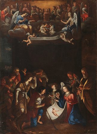 Scuola italiana sec XVII Adorazione dei pastori Olio su tela cm 78x55