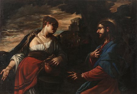 Scuola napoletana sec XVII Rebecca al pozzo Olio su tela cm 124x175