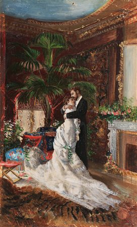 Edoardo Tofano (Napoli 1838-Roma 1920) Scena galante Olio su tavoletta cm...