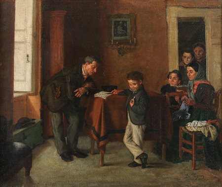 Giuseppe De Nigris (1832-1903) Scena di interno Olio su tela cm 38x45 firmato...