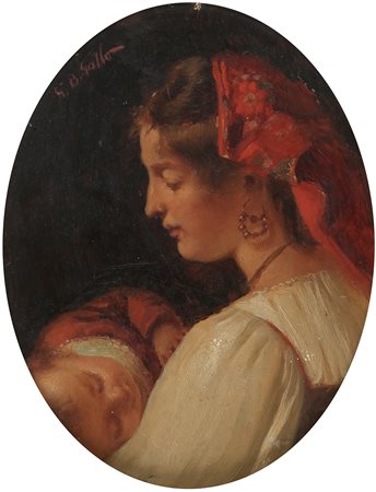 Giovan Battista Gallo (1846-1924) Donna con bambino Olio su cartoncino cm...
