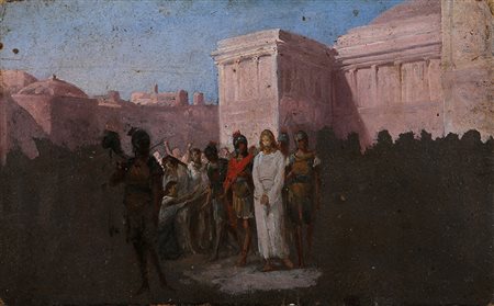 Scuola napoletana sec XIX Cattura di Cristo Olio su cartoncino cm 18x28