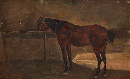 Domenico Battaglia (Napoli 1842-Napoli 1921) Cavallo che si abbevera Olio su...