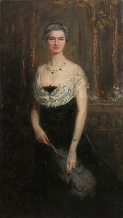 Antonio Lanave (Bari 1878-1953) Ritratto di donna Olio su tela, cm 171x97