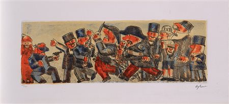 FRANZ BORGHESE Roma 1941- Roma 2005 " Guardie e ladri " incisione su carta...