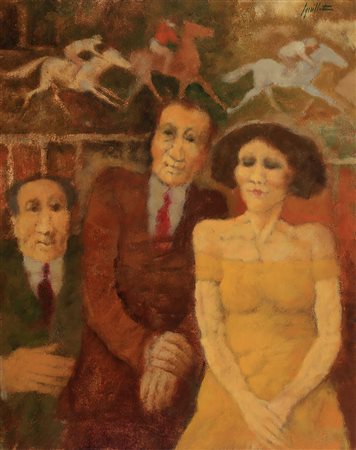 REMO SQUILLANTINI Stia 1920 -Firenze 1996 " Derby " anni ' 90 olio su cartone...