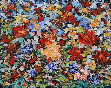 MARIA DE PASQUALE Bari " Fiori " 2016 acrilico su tela 40x50 firmato in basso...