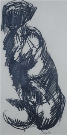 Ennio Morlotti, Lecco 1910 - Milano 1992, Figura, Carboncino su carta,...