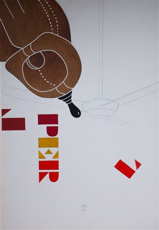 Emilio Tadini, Milano 1927 - 2002, L Per, 1972, Tecnica mista su carta, cm....