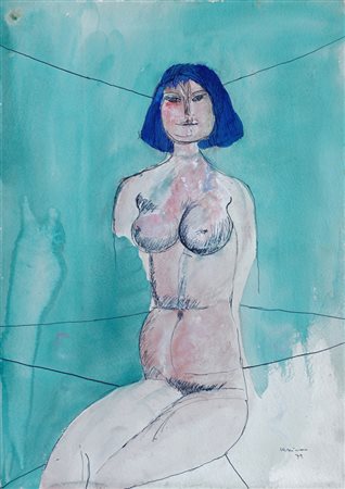 Bruno Cassinari, Piacenza 1912 - Milano 1992, Figura, 1979, Acquerello su...