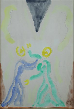 Virgilio Guidi, Roma 1891 - Venezia 1984, L'incontro, Acquerello su carta,...