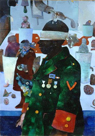 Antonio Possenti, Lucca 1933 - 2016, Uomo nero, Olio su tavola, cm. 63x44,...