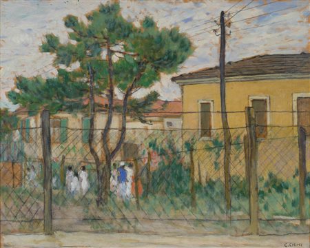 Galileo Chini, Firenze 1873 - 1956, Case sull'Arno (nei pressi di Firenze),...