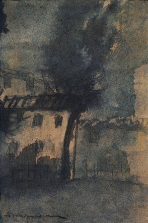Luigi Spazzapan, Gradisca d'Isonzo 1889 - Torino 1958, Casolare con albero,...