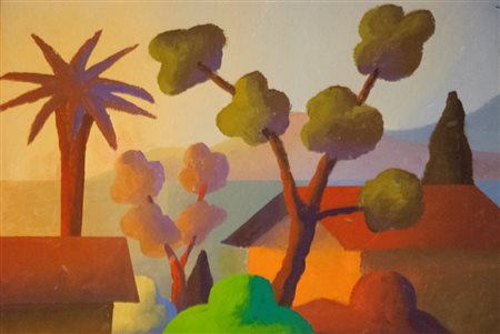 Salvo, Leonforte 1947 - Torino 2015, Paesaggio, Olio su tela, cm. 25,5x35,5,...