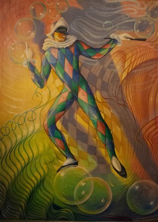 Marcello Dudovich, Trieste 1878 - Milano 1962, Arlecchino, Olio su tela, cm....