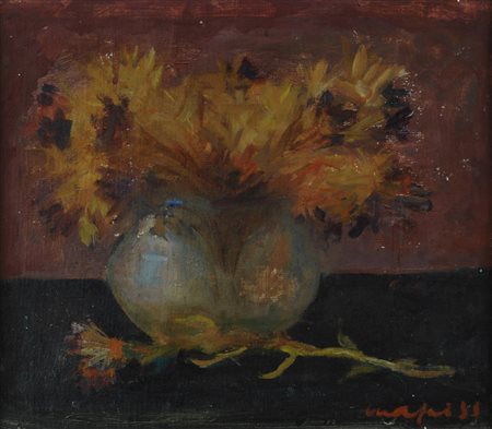 Mario Mafai, Roma 1902 - 1965, Vaso con fiori, 1955, Olio su tela, cm....